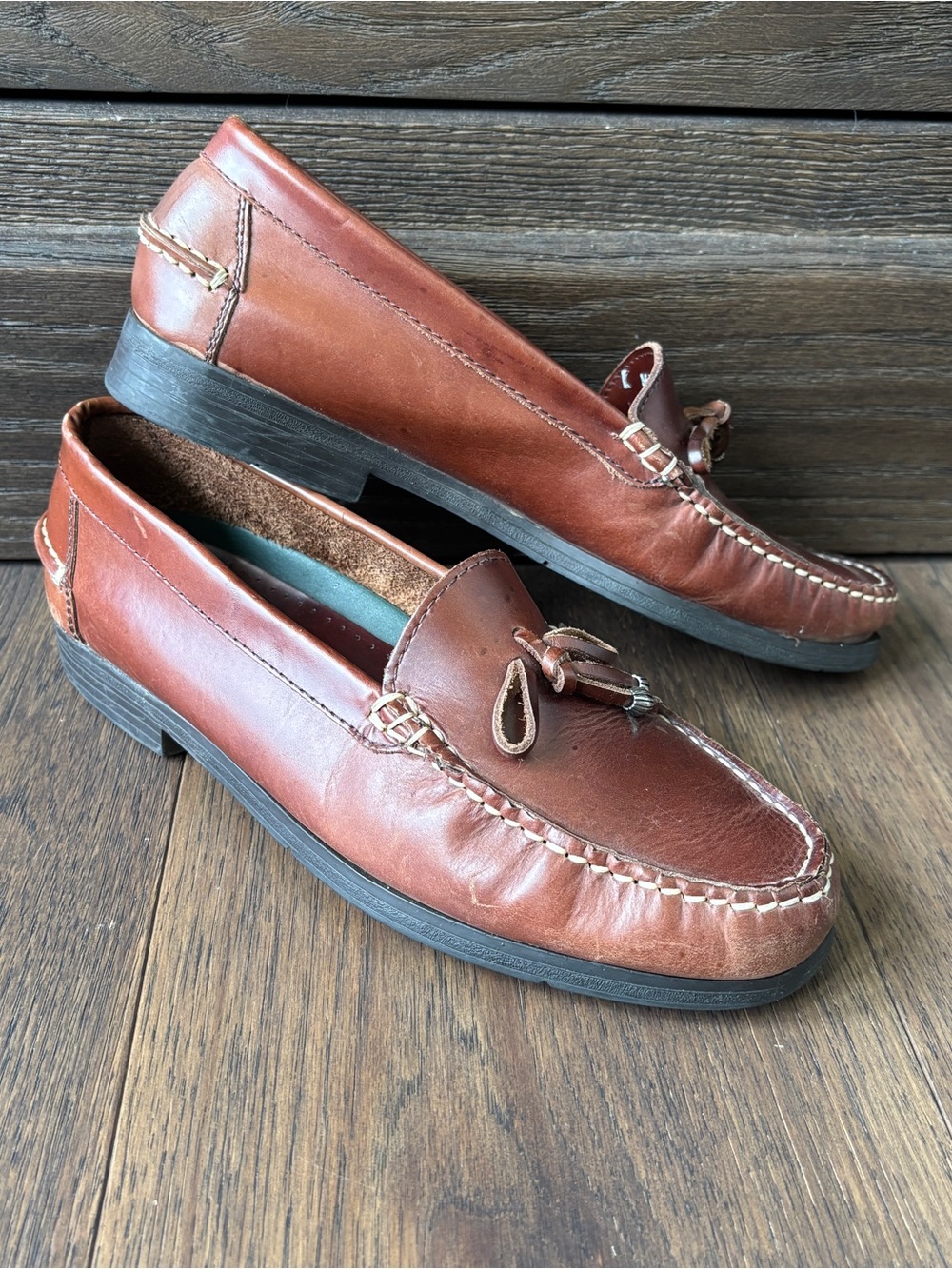 Vintage Dockers Brown Leather Slip On Loafers With Tassel, Mens 8